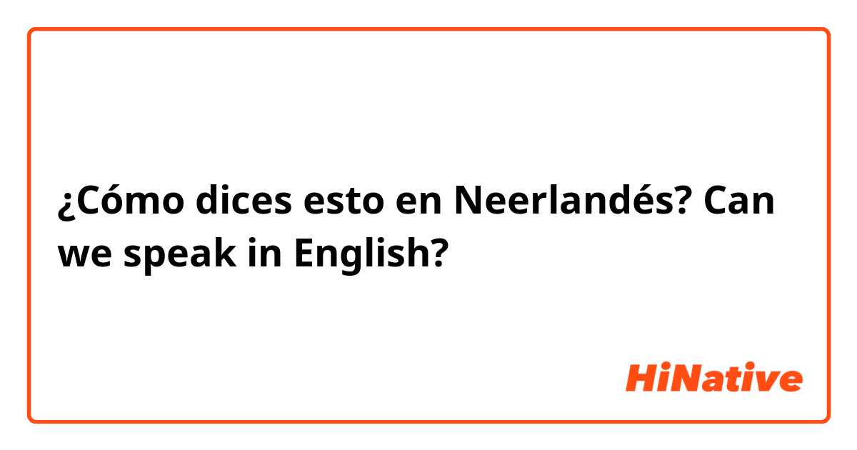 ¿Cómo dices esto en Neerlandés? Can we speak in English?