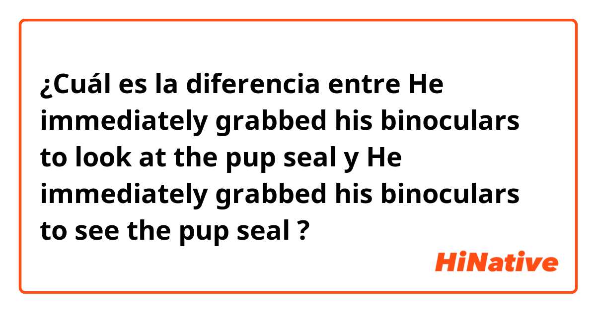 ¿Cuál es la diferencia entre He immediately grabbed his binoculars to look at the pup seal  y He immediately grabbed his binoculars to see the pup seal  ?
