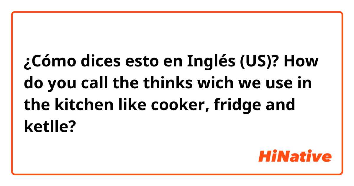 ¿Cómo dices esto en Inglés (US)? How do you call the thinks wich we use in the kitchen like cooker, fridge and ketlle?