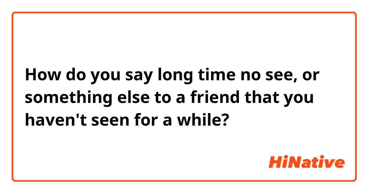 How do you say long time no see, or something else to a friend that you haven't seen for a while? 
