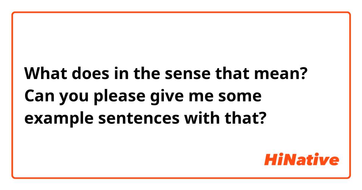 What does in the sense that mean? Can you please give me some example sentences with that?