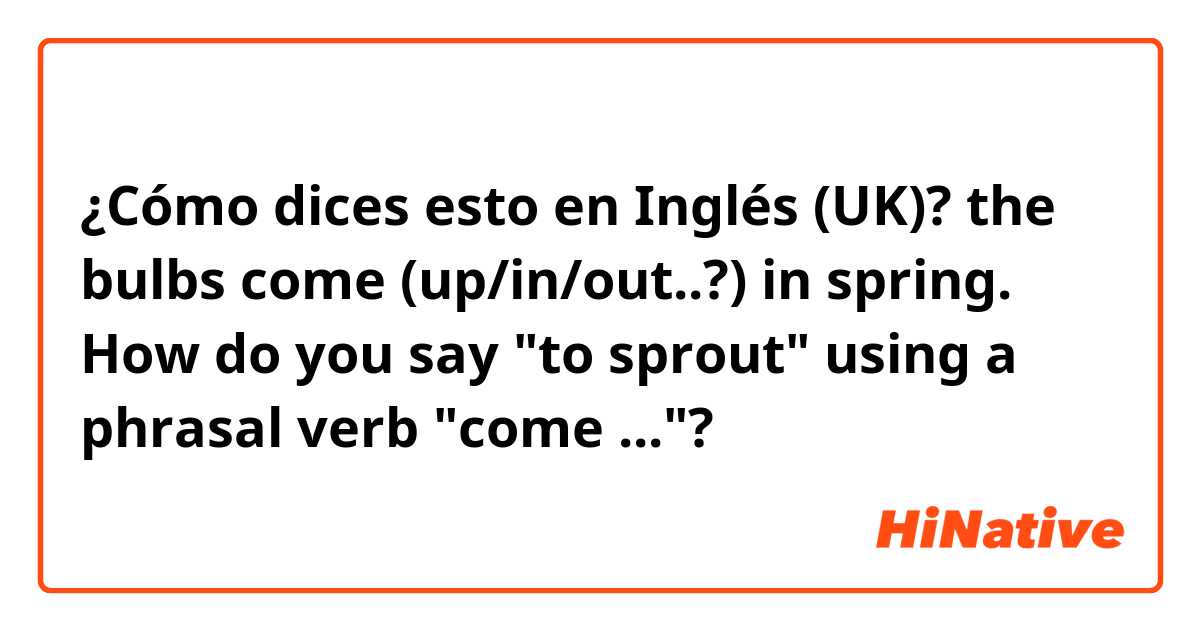 ¿Cómo dices esto en Inglés (UK)? the bulbs come (up/in/out..?) in spring. How do you say "to sprout" using a phrasal verb "come ..."?