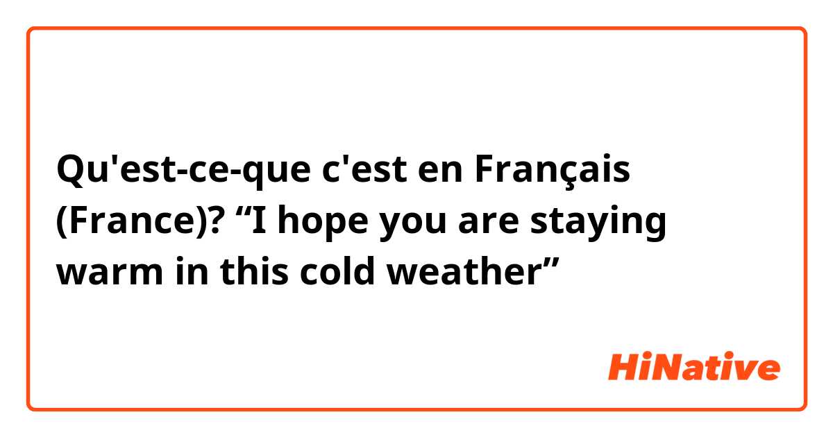 Qu'est-ce-que c'est en Français (France)? “I hope you are staying warm in this cold weather” 