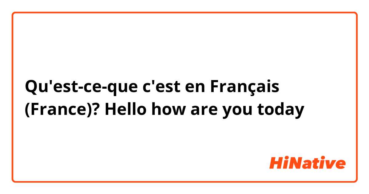 Qu'est-ce-que c'est en Français (France)? Hello how are you today