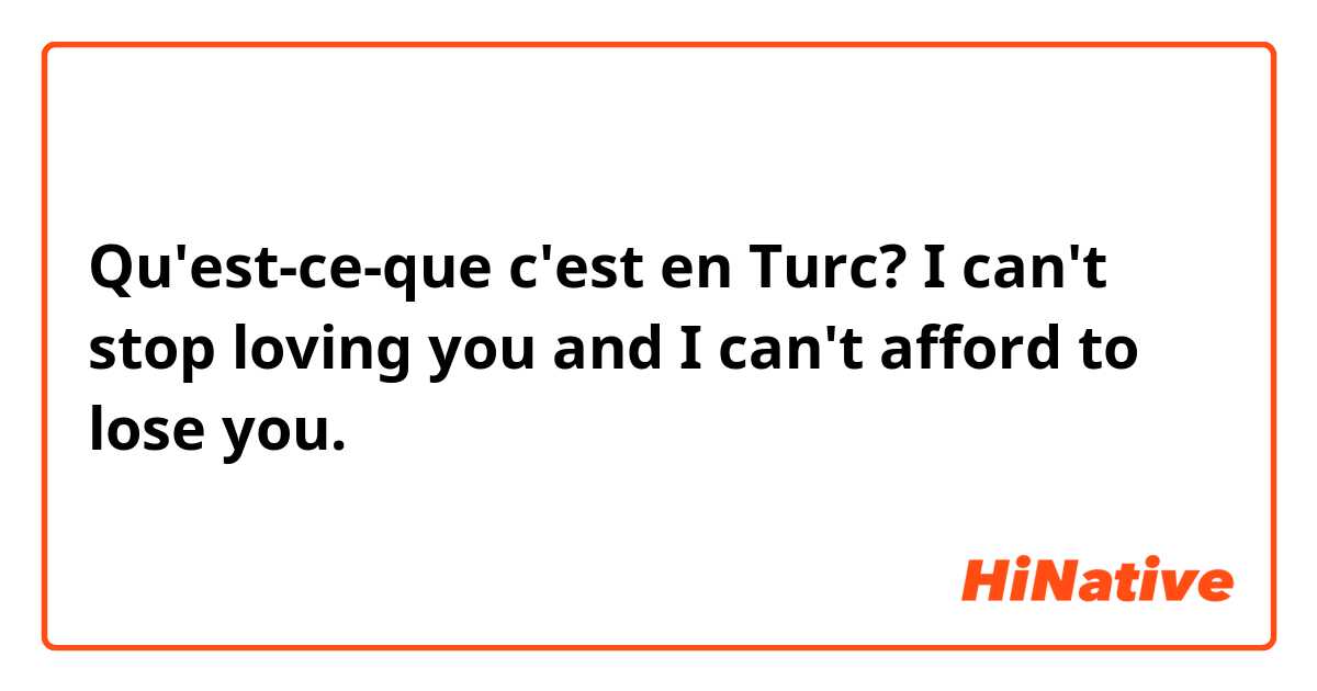 Qu'est-ce-que c'est en Turc? I can't stop loving you and I can't afford to lose you. 
