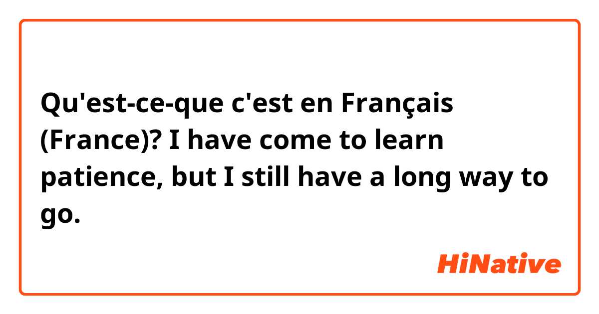Qu'est-ce-que c'est en Français (France)? I have come to learn patience, but I still have a long way to go.