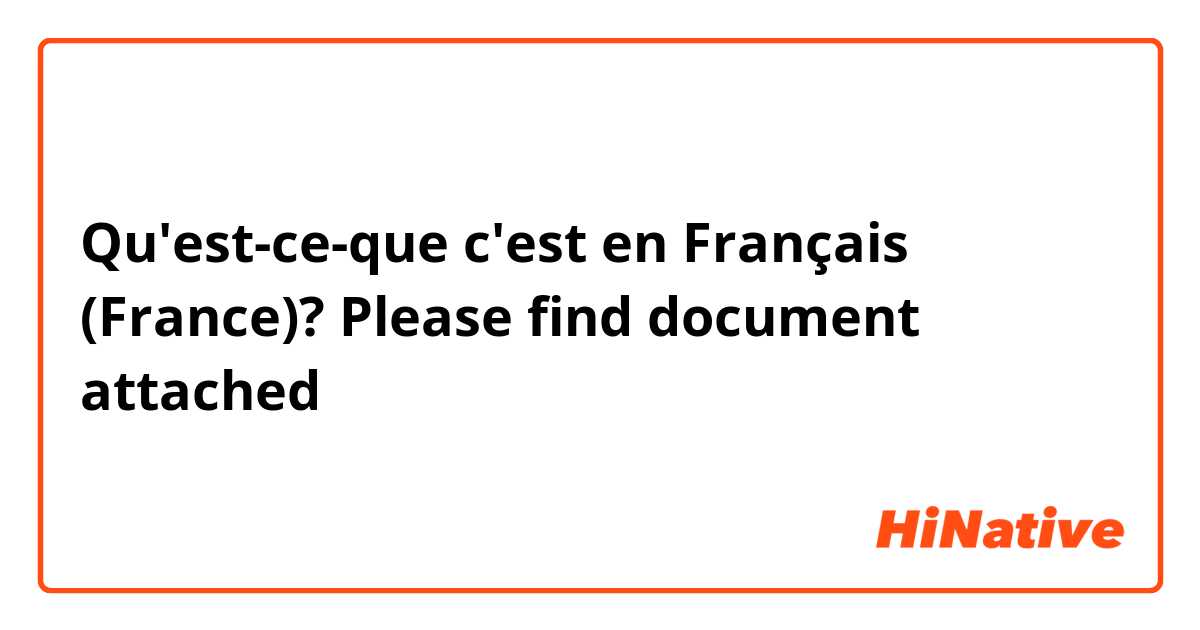 Qu'est-ce-que c'est en Français (France)? Please find document attached 