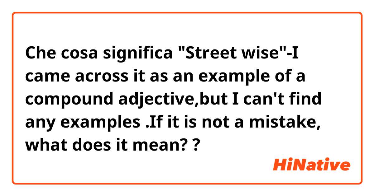 Che cosa significa "Street wise"-I came across it as an example of a compound adjective,but I can't find any examples .If it is not a mistake, what does it mean??