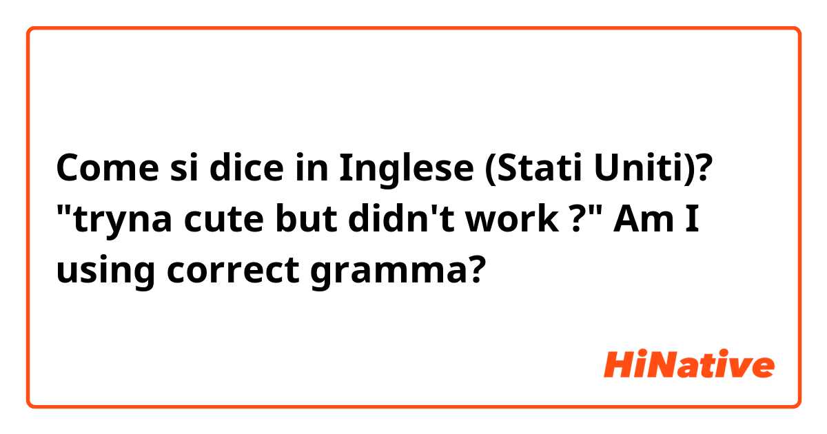 Come si dice in Inglese (Stati Uniti)? "tryna cute but didn't work ?" Am I using correct gramma?