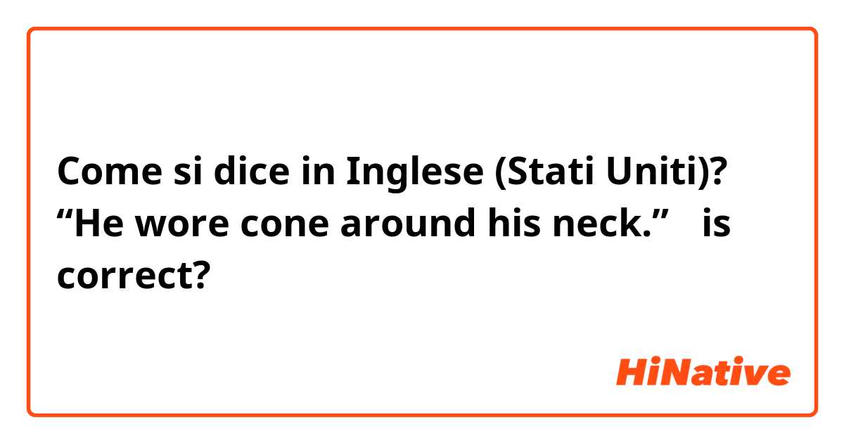 Come si dice in Inglese (Stati Uniti)? “He wore  cone around his neck.” 　is correct?
