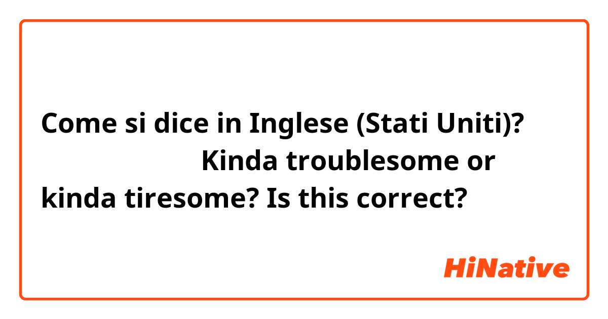Come si dice in Inglese (Stati Uniti)? なんか めんどくさい
Kinda troublesome or kinda tiresome?
Is this correct?
 
