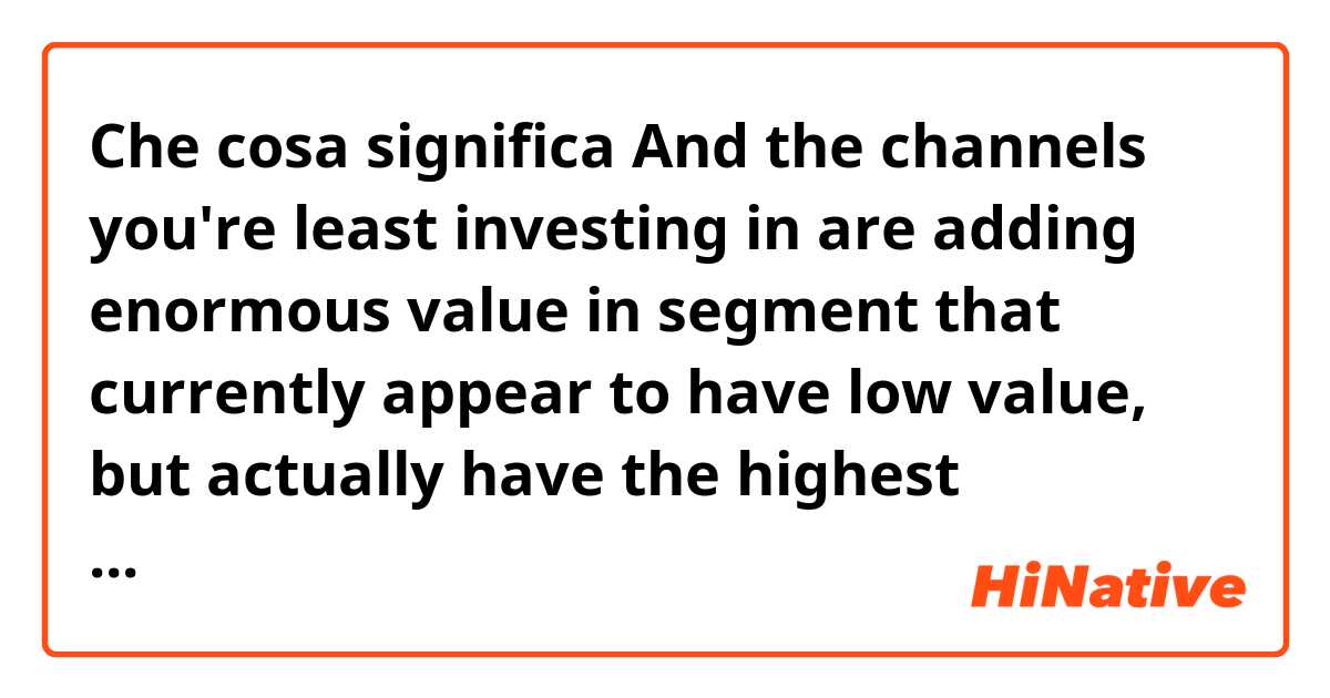 Che cosa significa And the channels you're least investing in are adding enormous value in segment that currently appear to have low value, but actually have the highest spending potential

what is in segment?