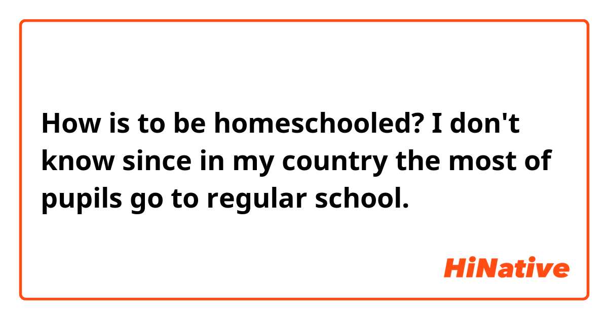 How is to be homeschooled? 
I don't know since in my country the most of pupils go to regular school. 