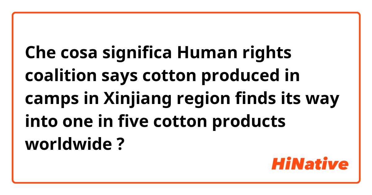 Che cosa significa Human rights coalition says cotton produced in camps in Xinjiang region finds its way into one in five cotton products worldwide?