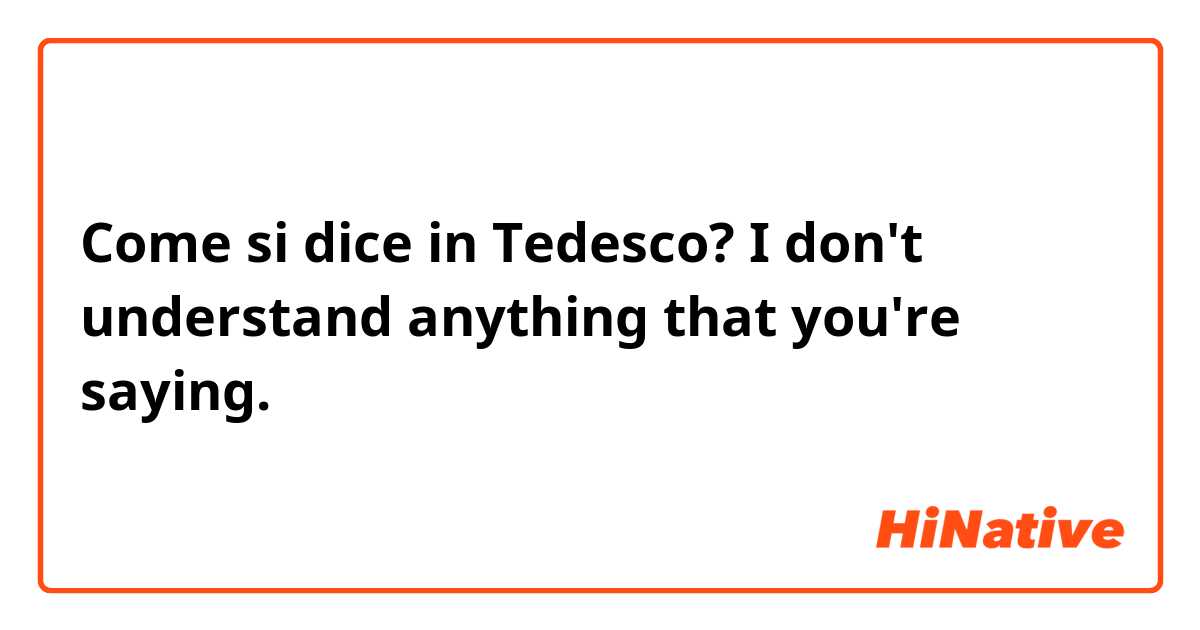 Come si dice in Tedesco? I don't understand anything that you're saying.