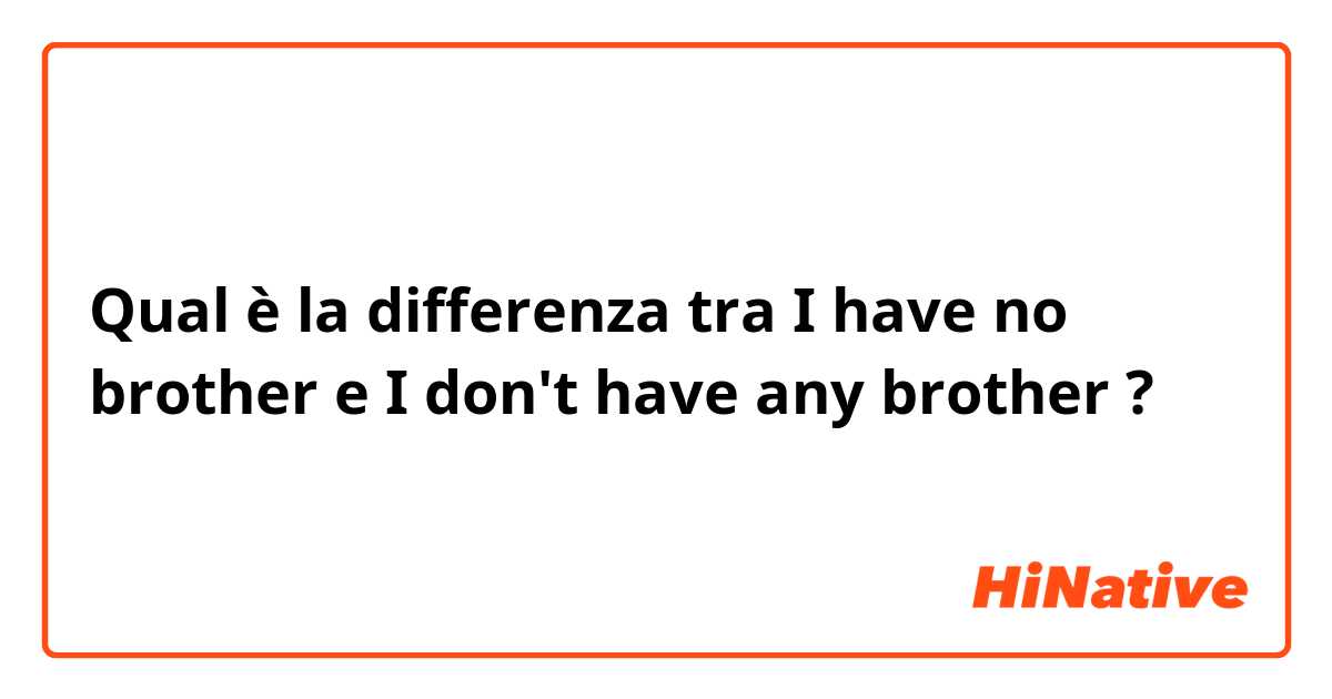 Qual è la differenza tra  I have no brother e I don't have any brother ?