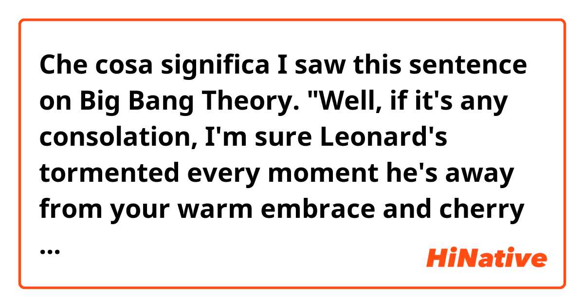 Che cosa significa I saw this sentence on Big Bang Theory.
"Well, if it's any consolation, I'm sure Leonard's tormented every moment he's away from your warm embrace and cherry lips."
I feel like this sentence needs a conjunction after "moment", but it doesn't? 
?