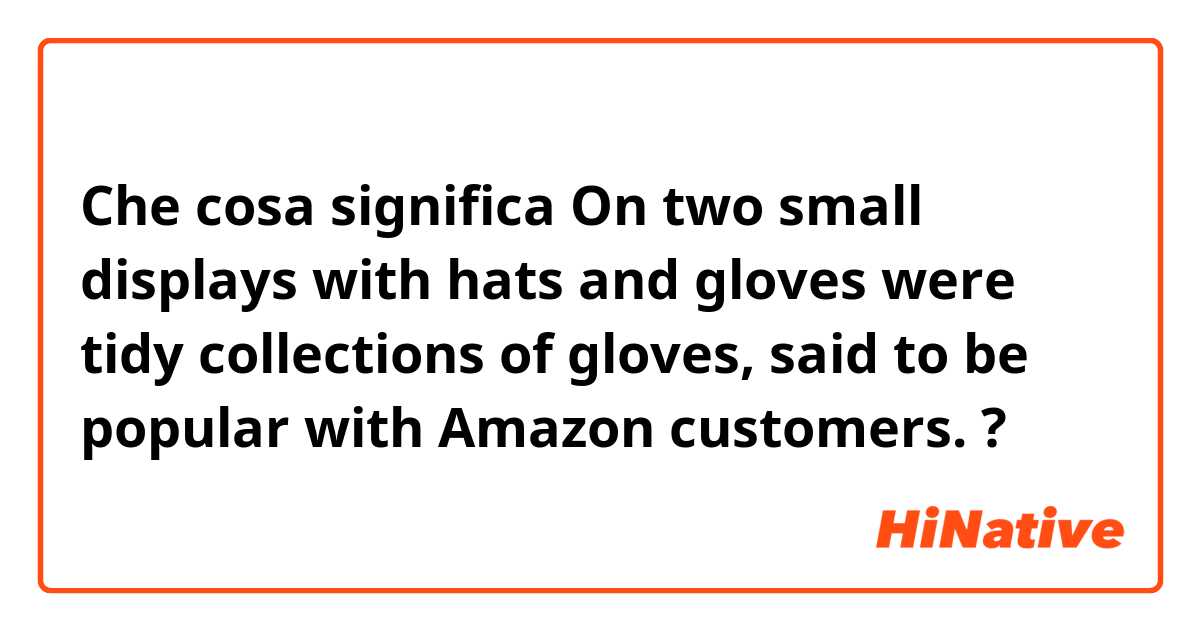 Che cosa significa On two small displays with hats and gloves were tidy collections of gloves, said to be popular with Amazon customers. ?