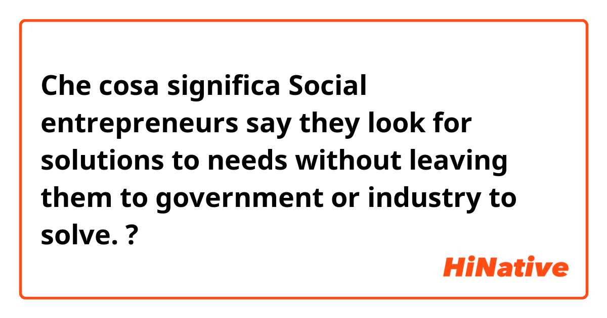 Che cosa significa  Social entrepreneurs say they look for solutions to needs without leaving them to government or industry to solve. ?