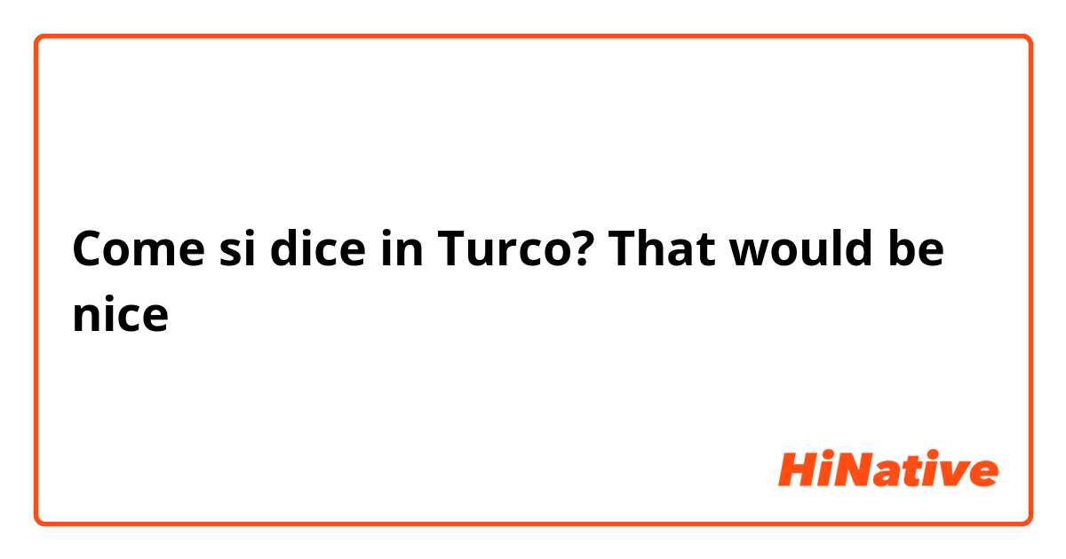 Come si dice in Turco? That would be nice 