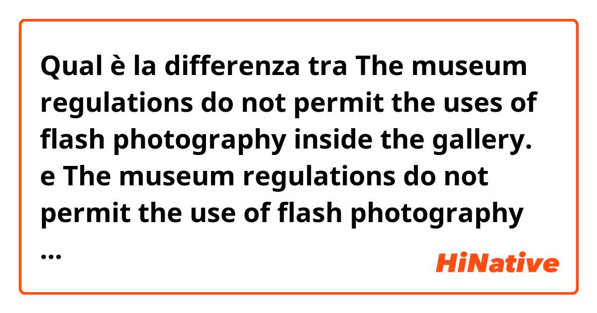 Qual è la differenza tra  The museum regulations do not permit the uses of flash photography inside the gallery. e The museum regulations do not permit the use of flash photography inside the gallery. ?