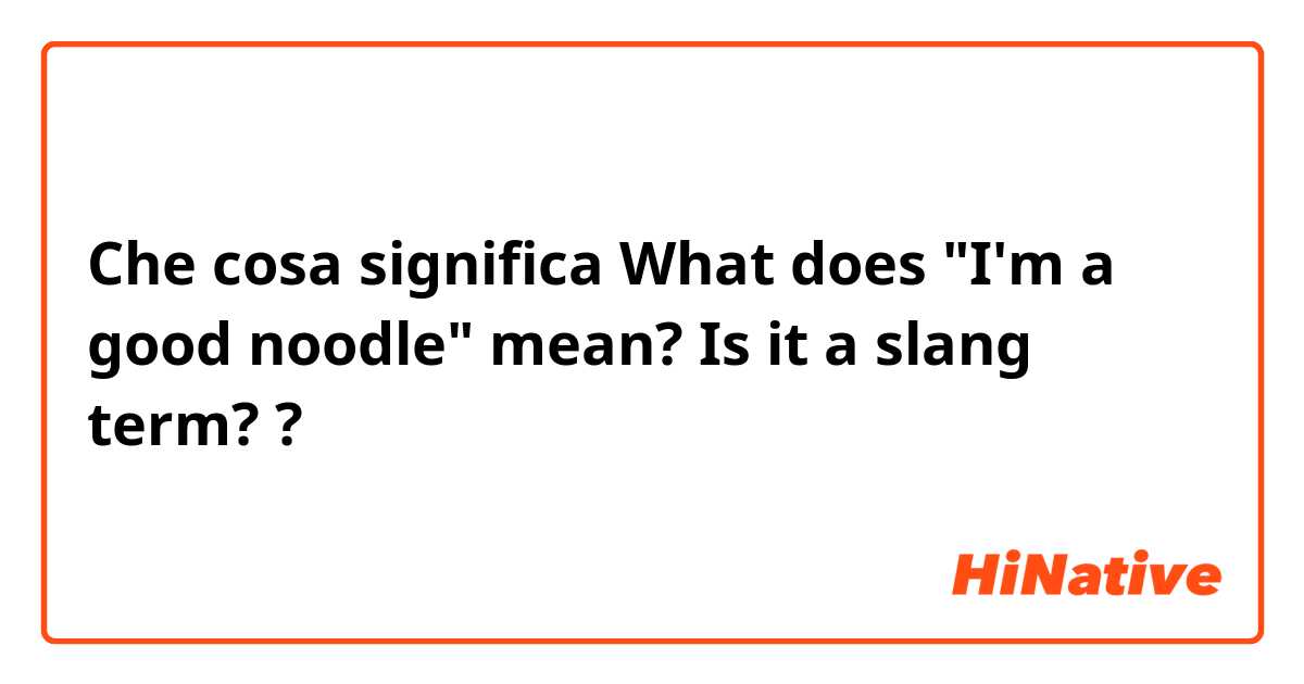 Che cosa significa What does "I'm a good noodle" mean? Is it a slang term?

?