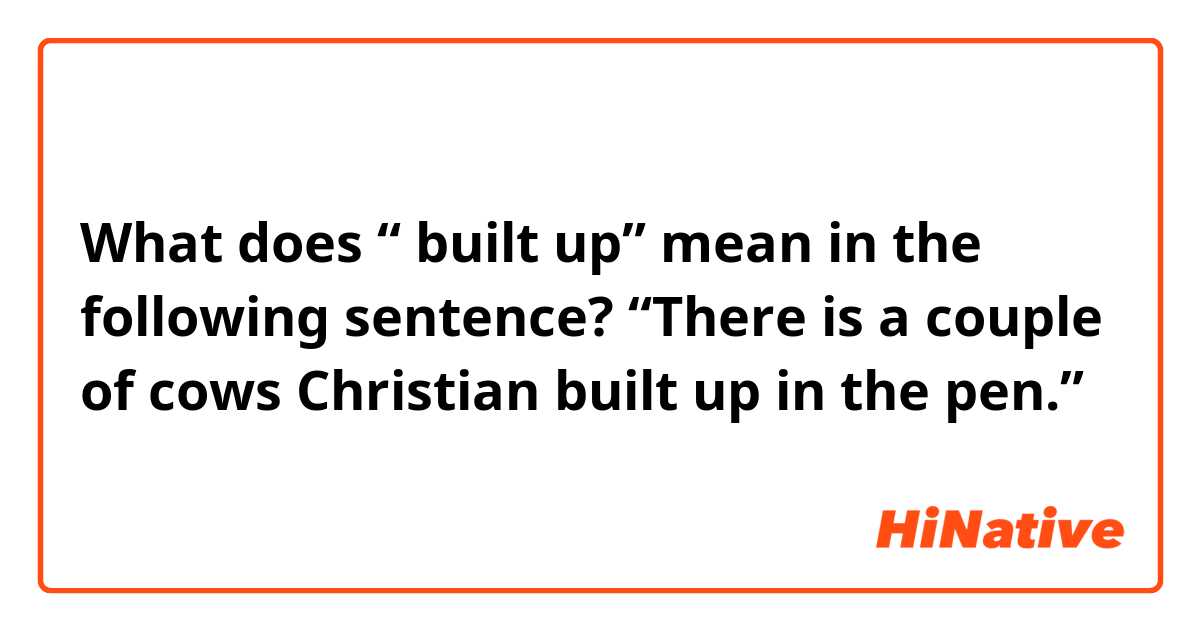 What does “ built up” mean in the following sentence?

“There is a couple of cows Christian built up in the pen.”