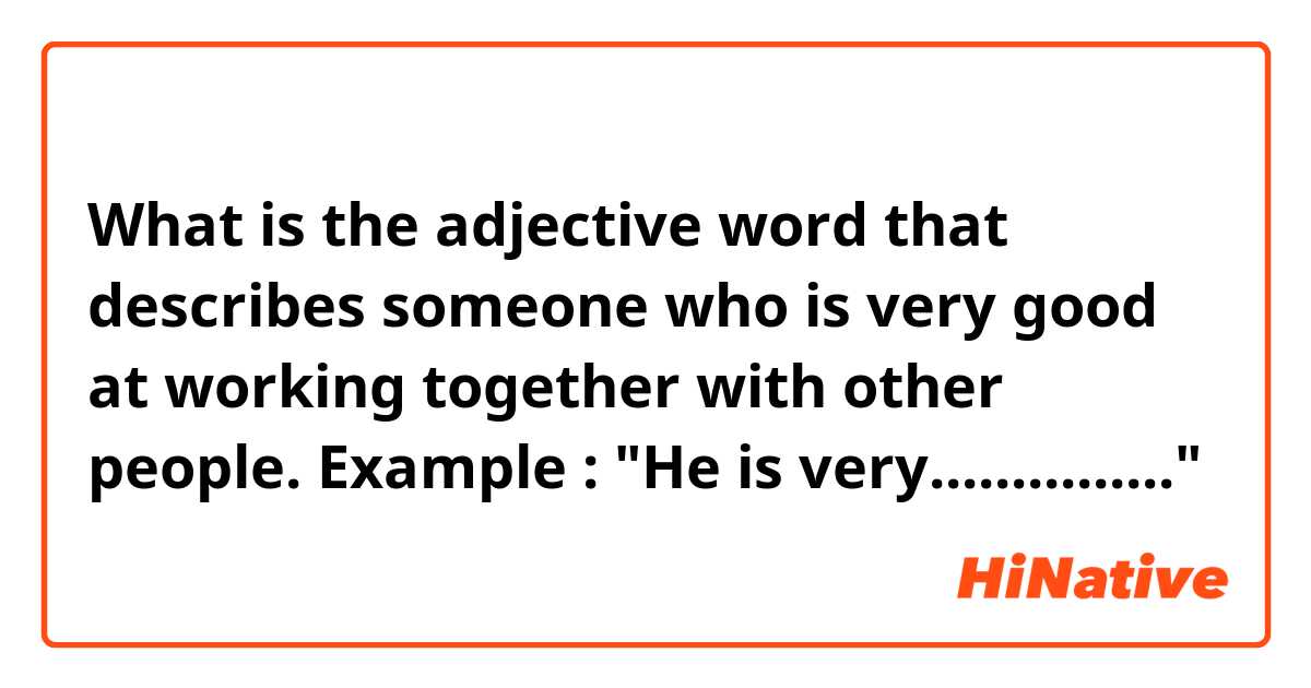 What is the adjective word that describes someone who is very good at working together with other people.

Example : "He is very..............."