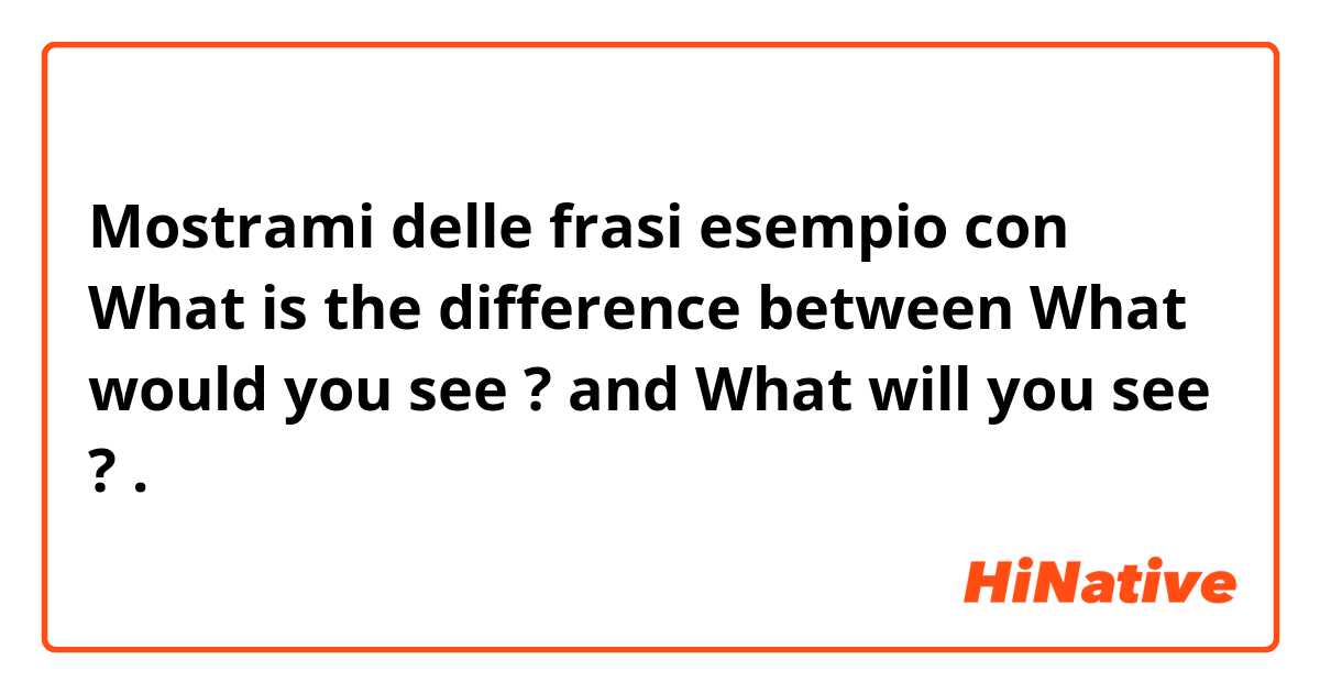 Mostrami delle frasi esempio con What is the difference between What would you see ? and What will you see ? .