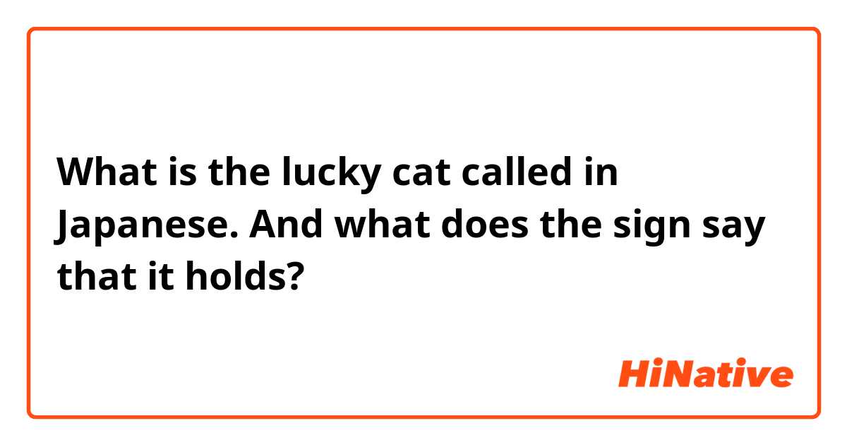 What is the lucky cat called in Japanese. And what does the sign say that it holds?