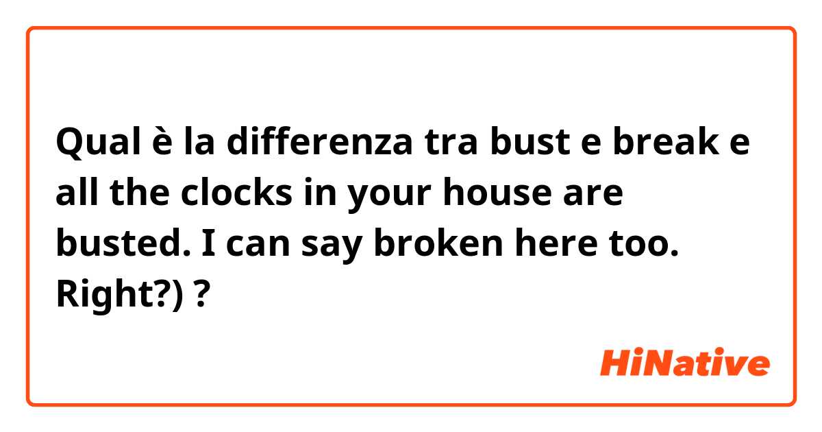 Qual è la differenza tra  bust  e break e all the clocks in your house are busted. I can say broken here too. Right?) ?