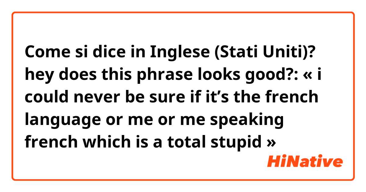 Come si dice in Inglese (Stati Uniti)? hey does this phrase looks good?: « i could never be sure if it’s the french language or me or me speaking french which is a total stupid »