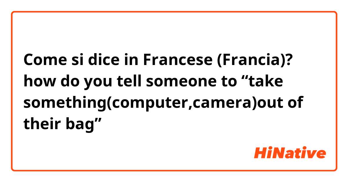 Come si dice in Francese (Francia)? how do you tell someone to “take something(computer,camera)out of their bag”