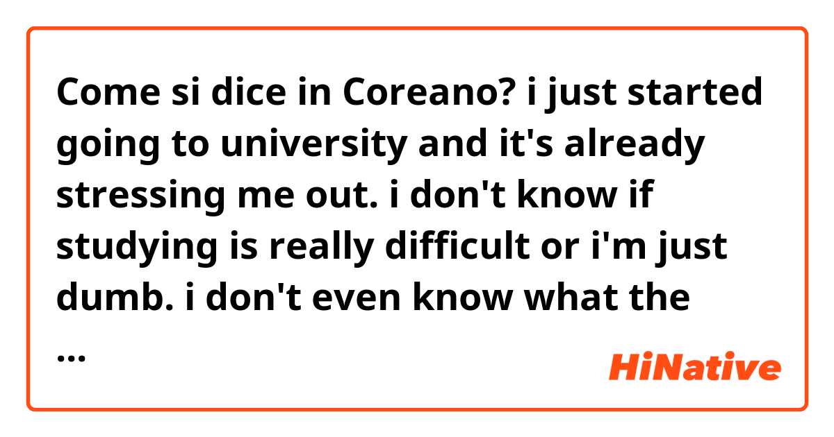 Come si dice in Coreano? i just started going to university and it's already stressing me out. i don't know if studying is really difficult or i'm just dumb. i don't even know what the reason i enrolled my major is. what should i do? i need words of encouragement.