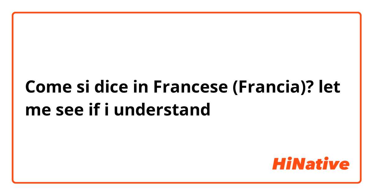 Come si dice in Francese (Francia)? let me see if i understand