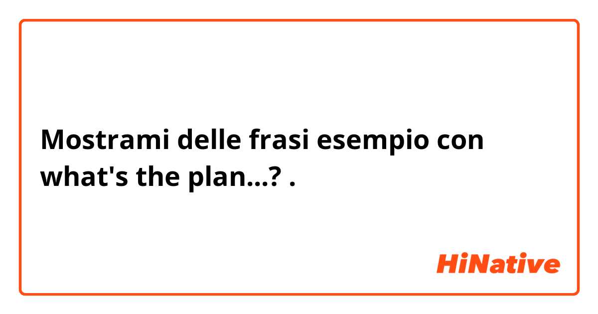 Mostrami delle frasi esempio con what's the plan...?.