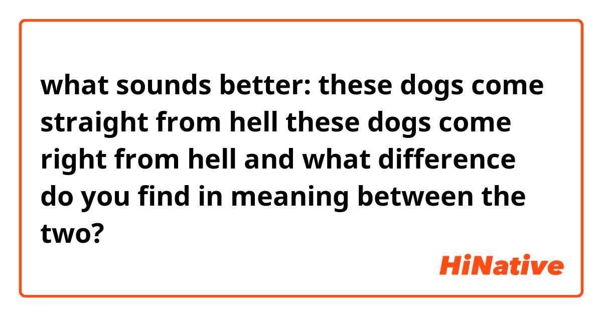 what sounds better:
these dogs come straight from hell
these dogs come right from hell
and what difference do you find in meaning between the two?