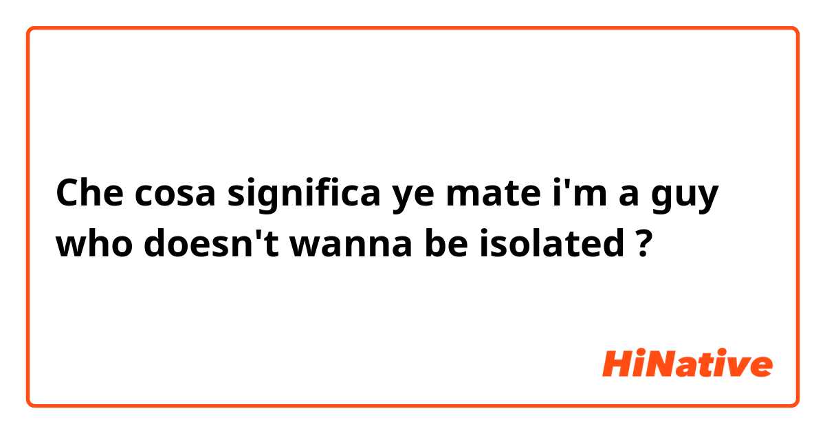 Che cosa significa ye mate i'm a guy who doesn't wanna be isolated?