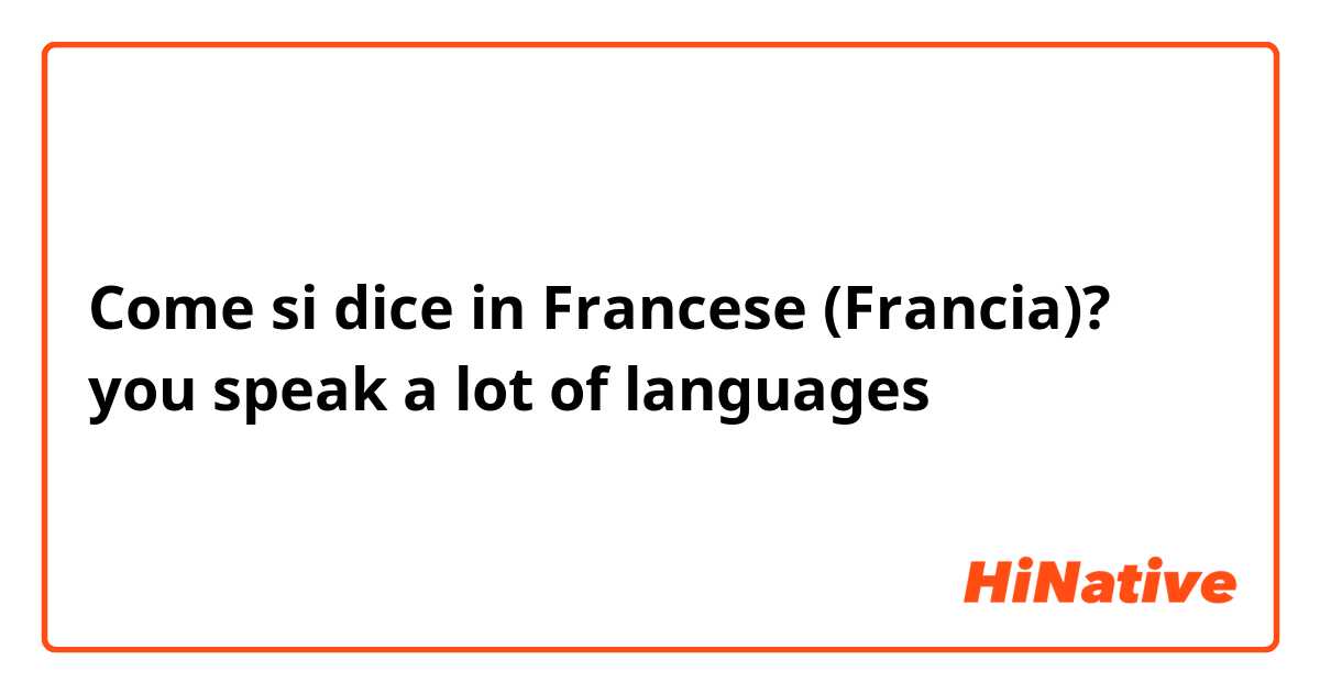 Come si dice in Francese (Francia)? you speak a lot of languages