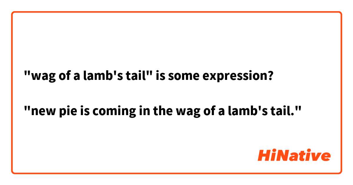 "wag of a lamb's tail" is some expression?

"new pie is coming in the wag of a lamb's tail." 