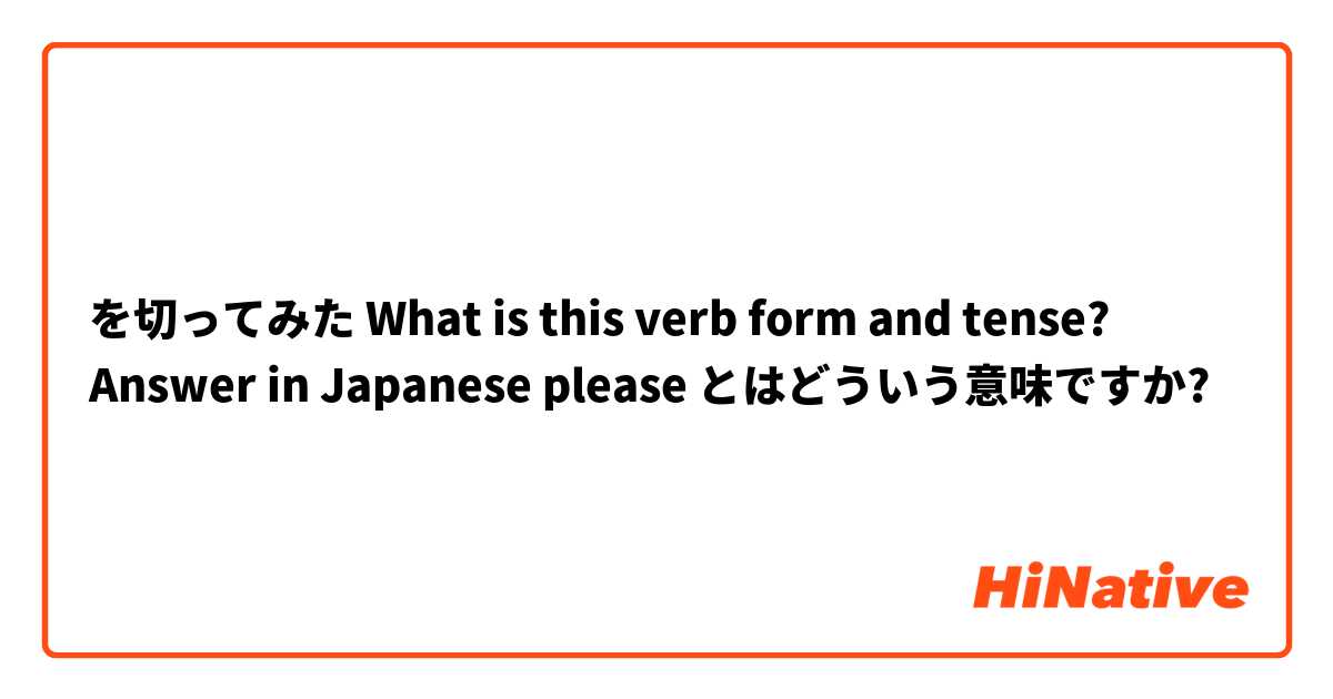 を切ってみた  What is this verb form and tense? Answer in Japanese please 😸 とはどういう意味ですか?