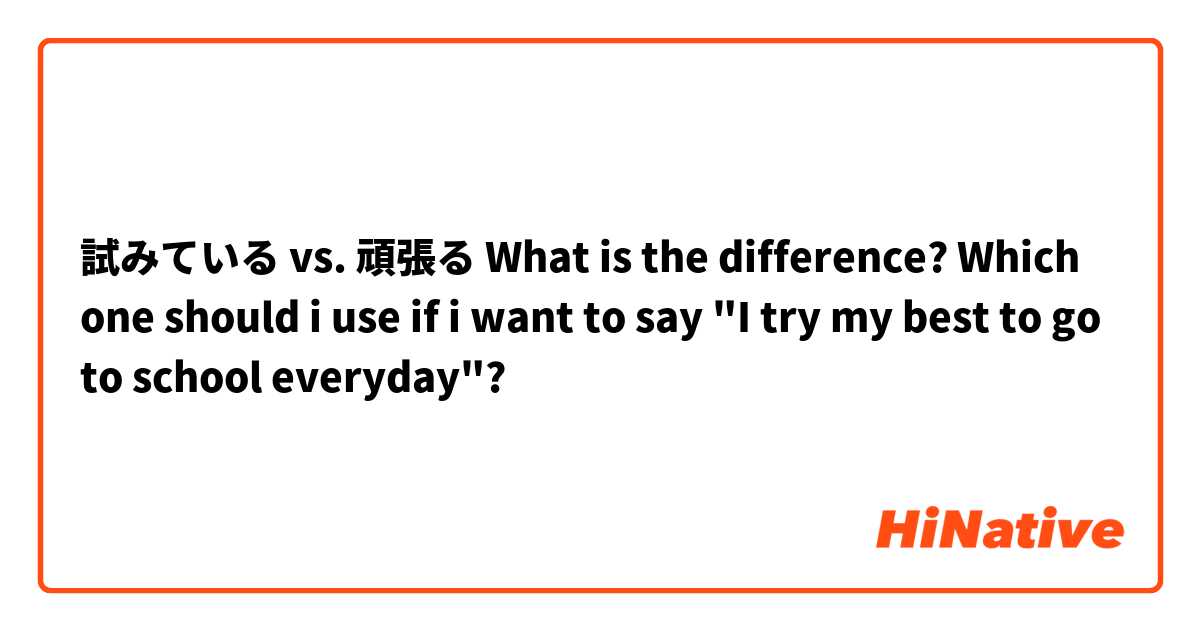 試みている vs. 頑張る

What is the difference?
Which one should i use if i want to say "I try my best to go to school everyday"?