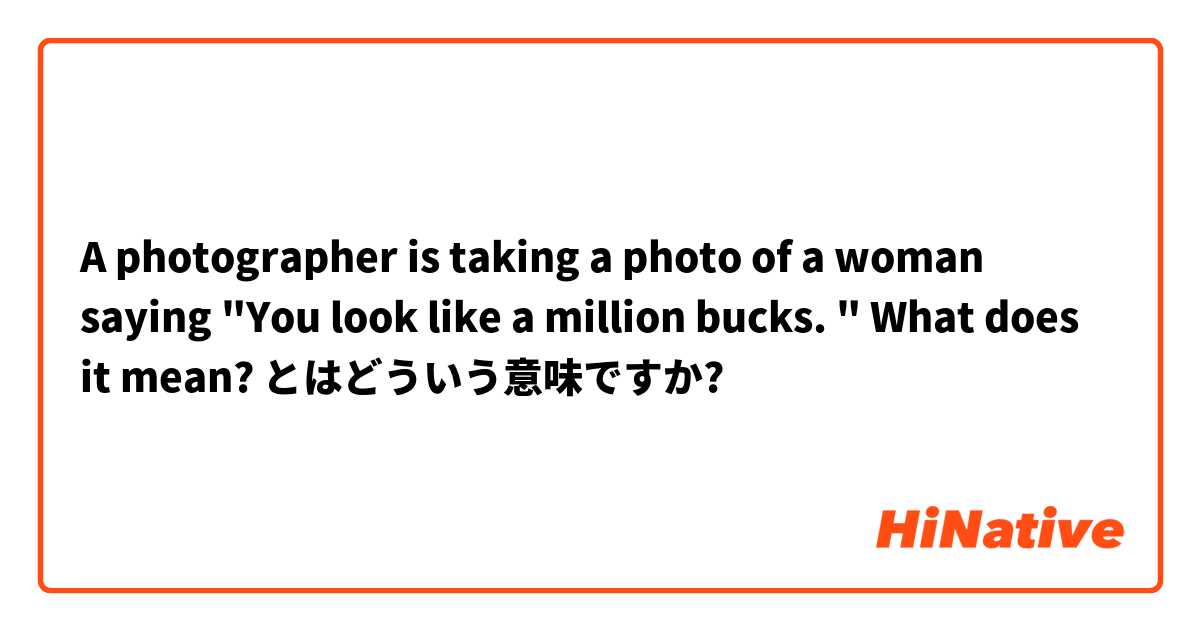 A photographer is taking a photo of a woman saying "You look like a million bucks. " What does it mean?  とはどういう意味ですか?