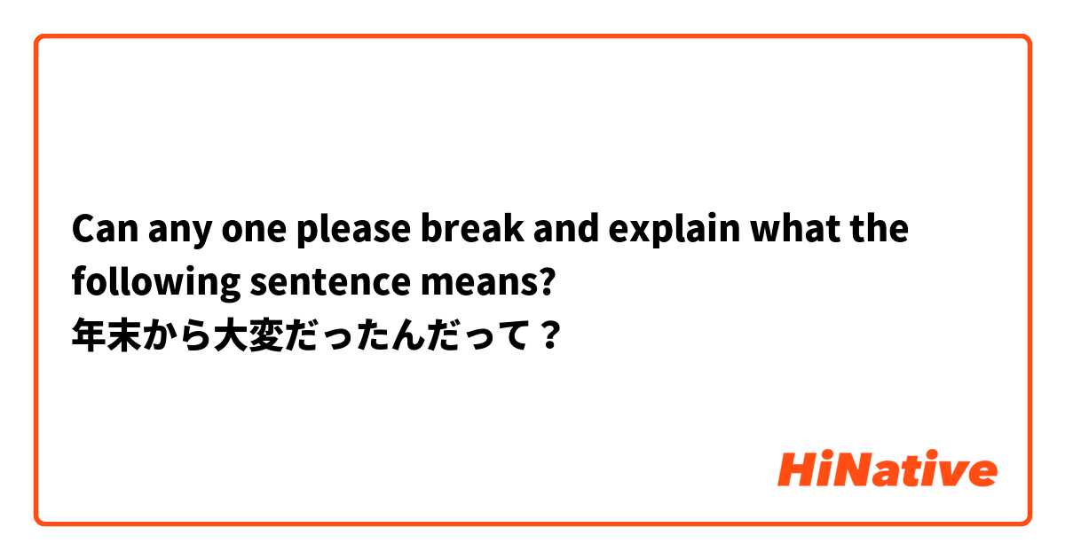 Can any one please break and explain what the following sentence means?
年末から大変だったんだって？