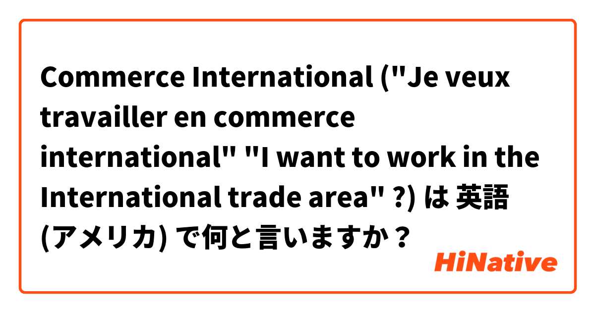 Commerce International ("Je veux travailler en commerce international" "I want to work in the International trade area" ?) は 英語 (アメリカ) で何と言いますか？