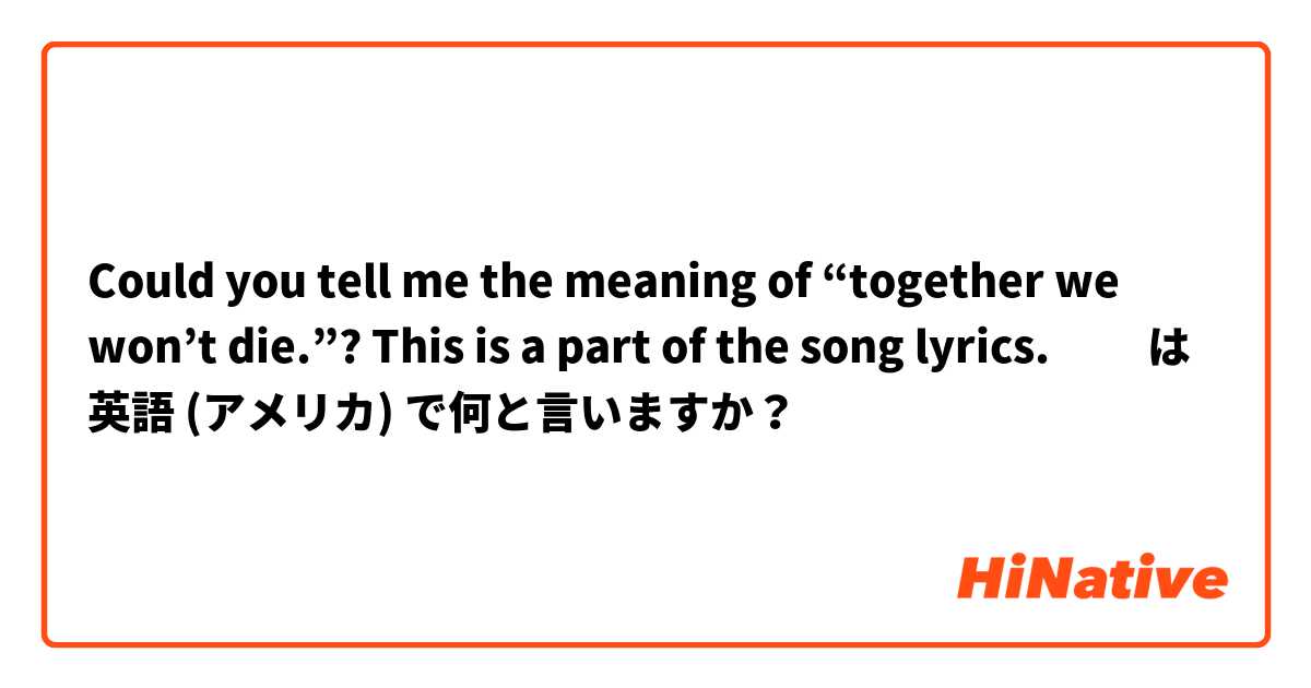 Could you tell me the meaning of “together we won’t die.”? This is a part of the song lyrics.🙇‍♀️  は 英語 (アメリカ) で何と言いますか？