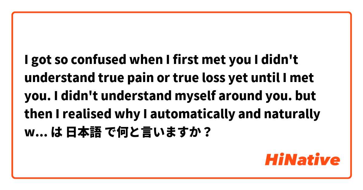 I got so confused when I first met you I didn't understand true pain or true loss yet until I met you. I didn't understand myself around you. but then I realised why I automatically and naturally wanted so much time together. は 日本語 で何と言いますか？