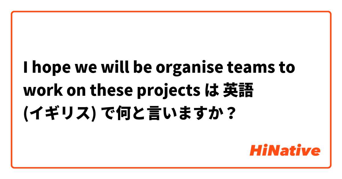 I hope we will be organise teams to work on these projects  は 英語 (イギリス) で何と言いますか？