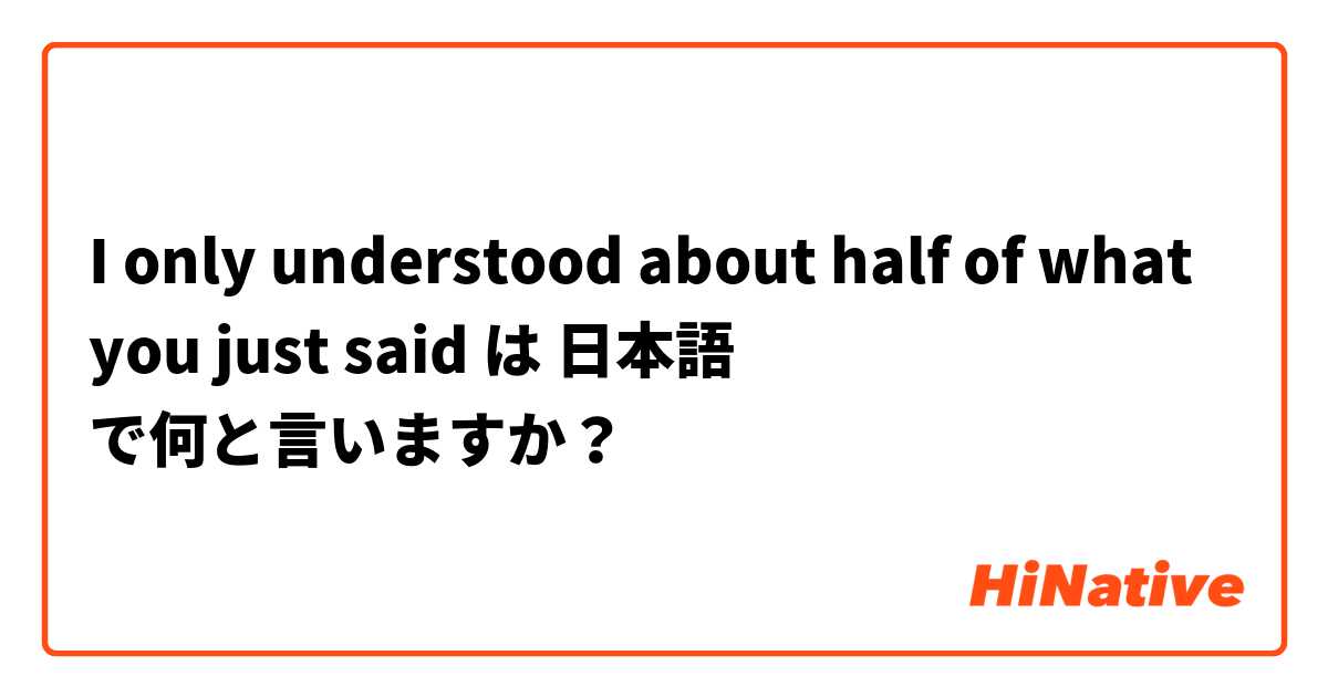 I only understood about half of what you just said  は 日本語 で何と言いますか？