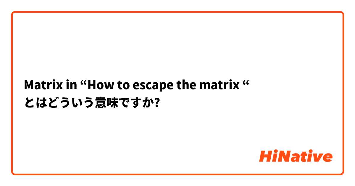 Matrix in “How to escape the matrix “ とはどういう意味ですか?